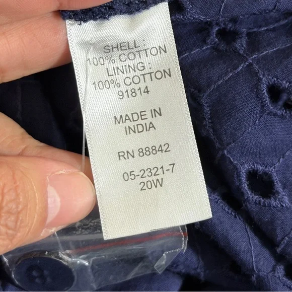 Roaman's 20W Navy Blue Eyelet Waist Tie Fit and Flare Midi Dress - Picture 7 of 9